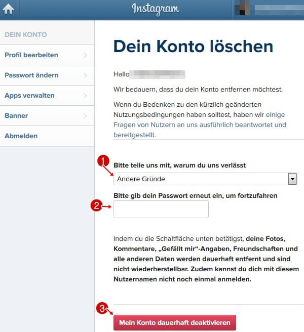 Löschen account passwort ohne instagram alten Instagram Account