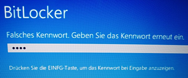 BitLocker: Falsches Passwort