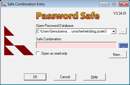 Password Safe: Datenbank öffnen