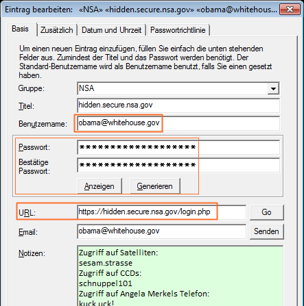 Ein Password-Safe-Kennworteintrag